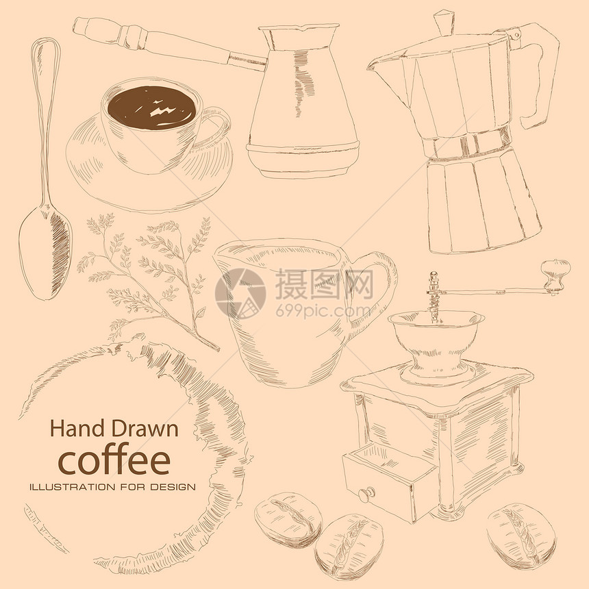 咖啡手抽咖啡插图创造力制品手绘绘画玉米陶瓷服务咖啡机菜单图片
