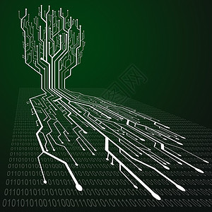 电路树电路板 树和根形状打印科学灯光插图电子产品活力处理器艺术芯片硬件背景