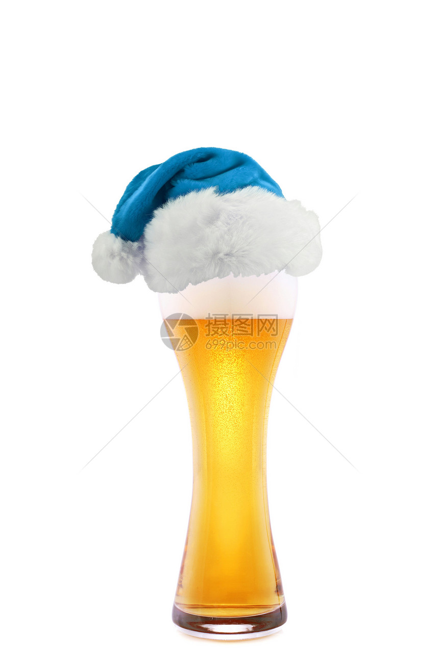 带啤酒的圣诞老人帽子气泡金子泡沫啤酒厂草稿庆典背光酒吧生活酒馆图片