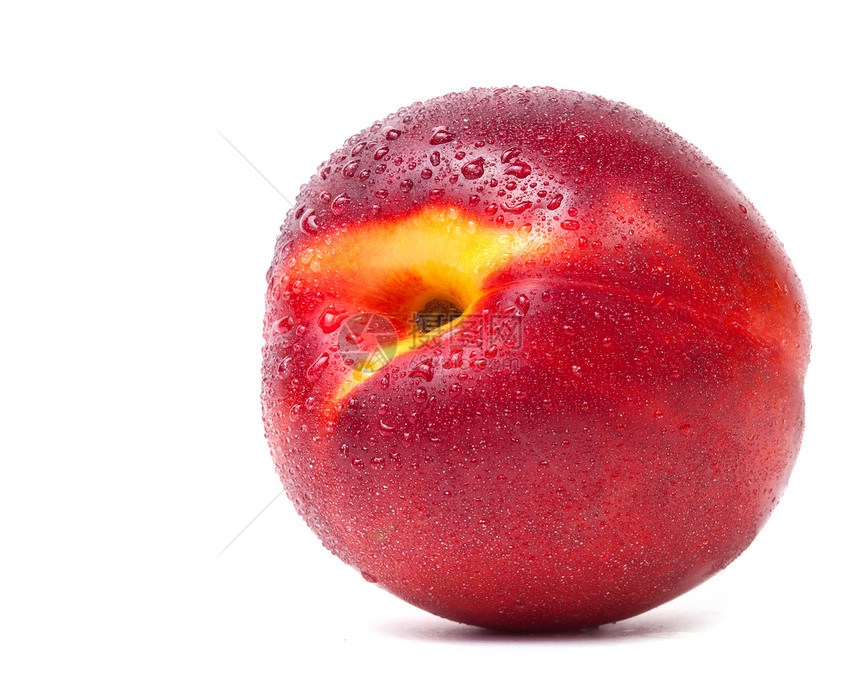 含水滴的内晶体油桃水果黄色热带红色背景白色图片