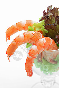 玻璃虾虾鸡鸡沙拉紫色海鲜美食玻璃盘子尾巴国王餐厅食物烹饪背景