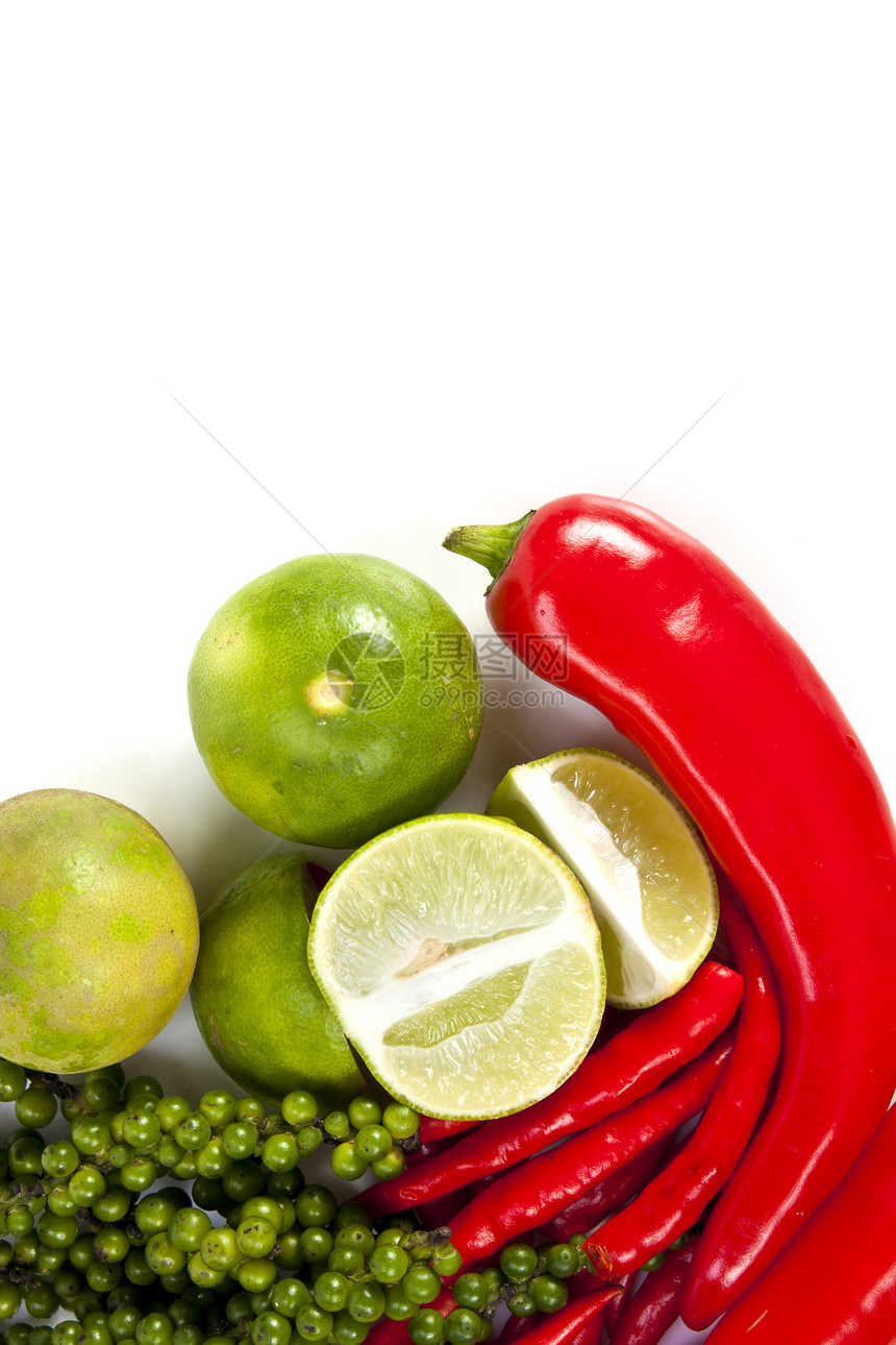 辣椒粉和石灰食品成分种子红色生活方式白色草本植物胡椒健康饮食热带水果绿色图片