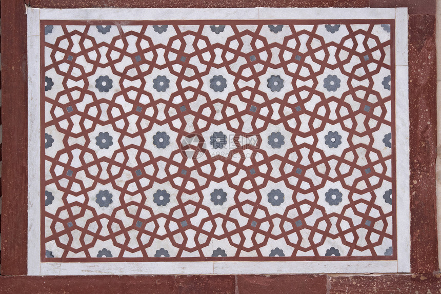 伊斯兰模式蓝色工匠建筑学圆圈精神红色白色工艺图片
