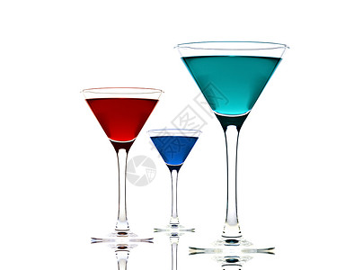 三杯鸡尾酒杯子饮料水晶反射蓝色庆典软木液体乐趣别针背景图片