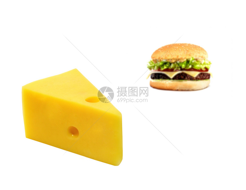 美味的芝士汉堡和切片奶酪图片