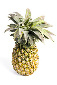 菠萝在白色上被孤立健康绿色水果黄色食物背景图片