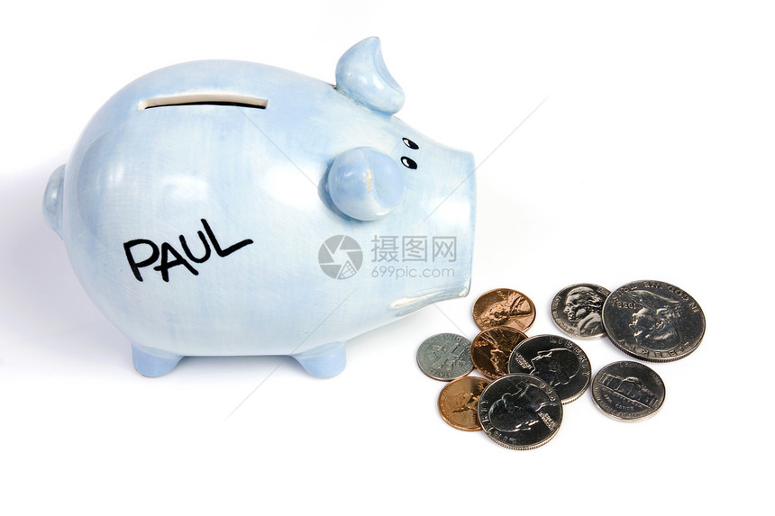 蓝猪银行储蓄水平硬币财富邮槽存钱罐图片