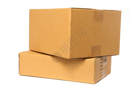 在白色背景上孤立的纸板盒惊喜中介纸板胶带功能发送辅助配送包装储物背景图片