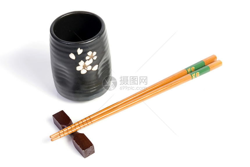 棍棒和茶碗日本厨房用陶瓷用具茶碗杯子文化美食陶器黑色棕色制品图片
