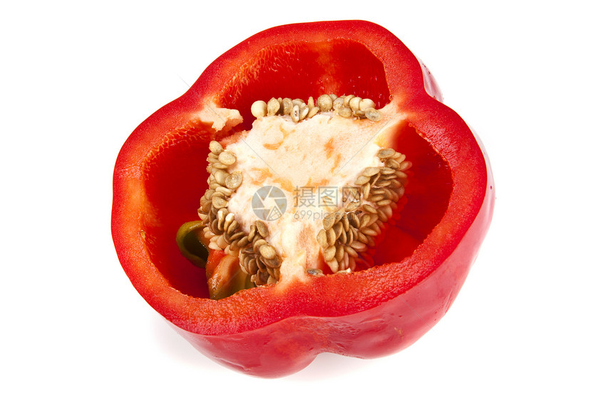 红辣椒部分蔬菜胡椒白色种子红色健康饮食素食色彩食物颜色图片