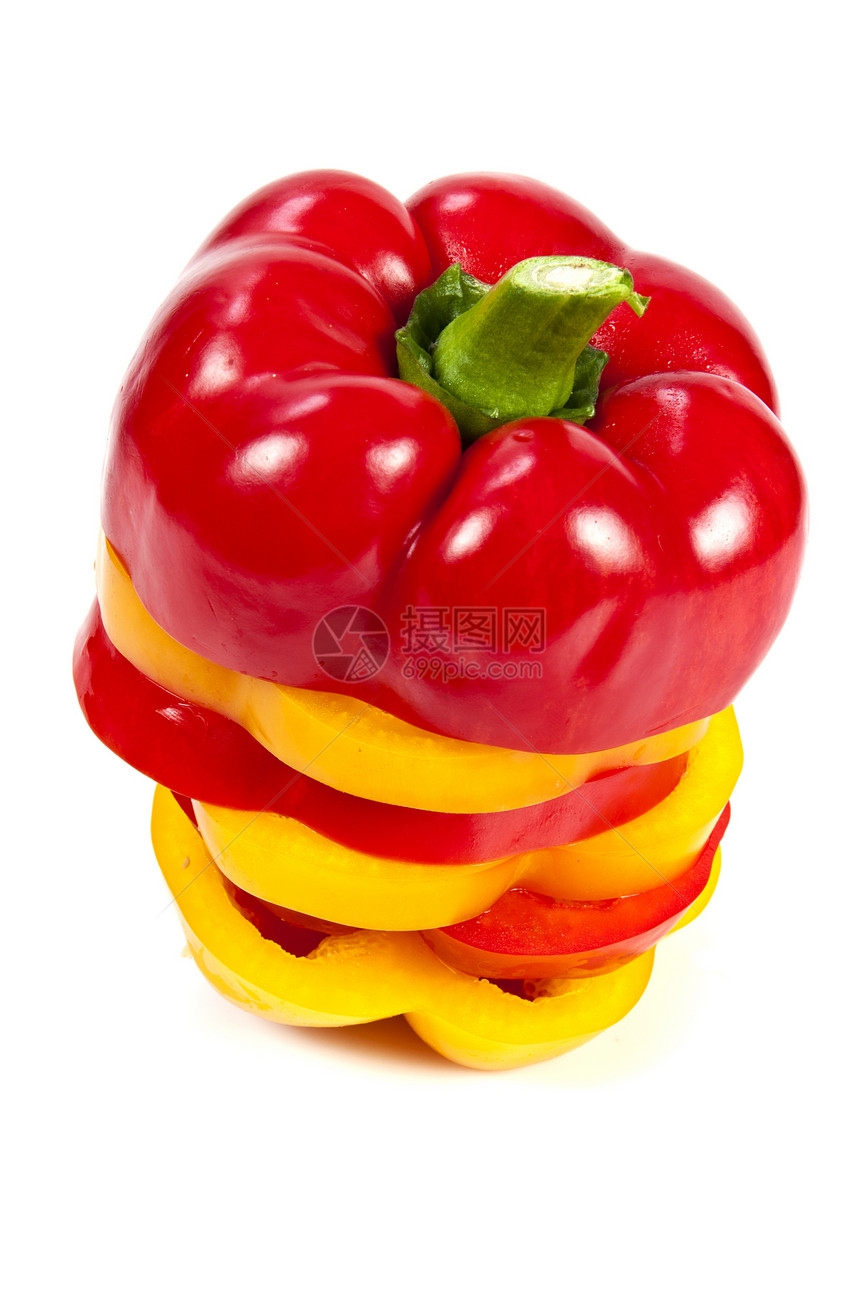 红色和黄黄色胡椒颜色食物绿色健康饮食蔬菜白色素食空白图片