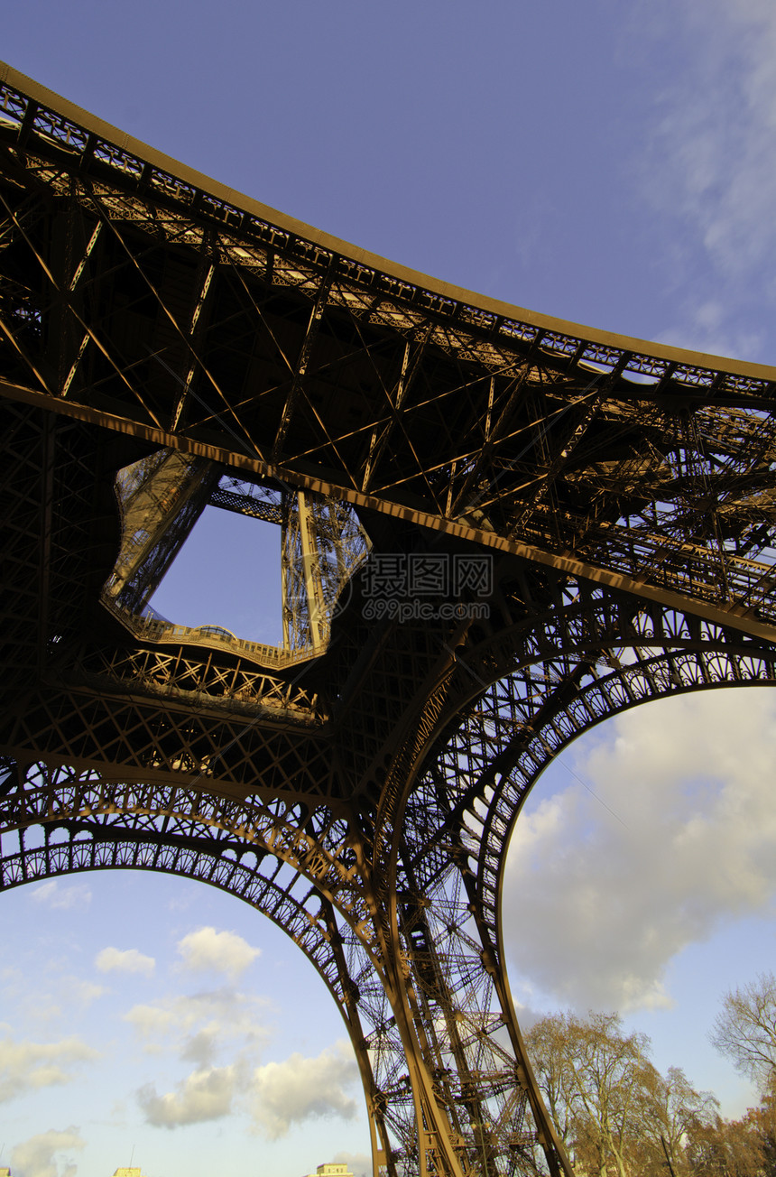 艾菲尔铁塔 12月 巴黎蓝色风景明信片金属纪念碑阳光观光水平历史性日光图片