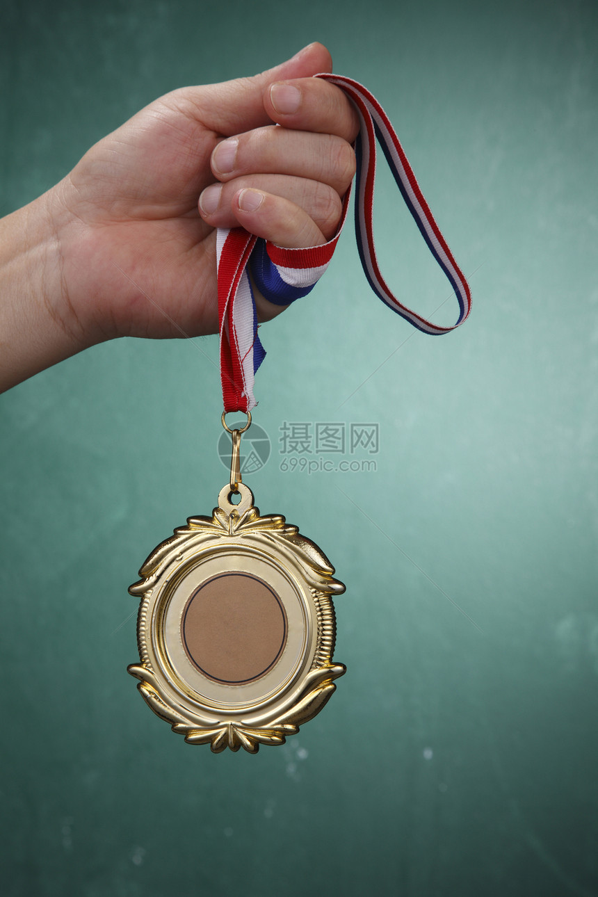 胜利绿色丝带红色人手竞争颁奖运动金子花环竞赛图片