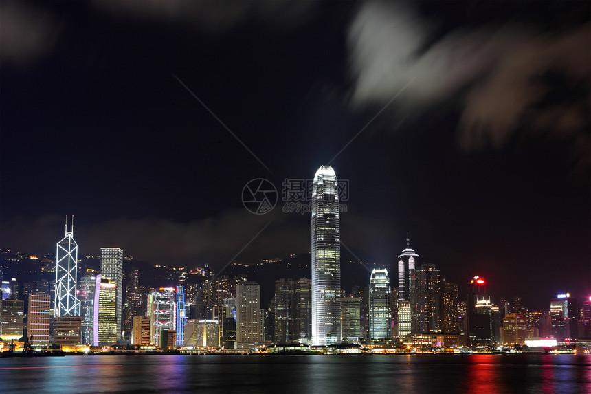 香港晚上的天线景观玻璃旅游市中心港口天空码头金融旅行场景图片
