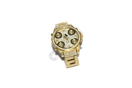 金钻石金色迷人的女性手腕表 在白色背景上被孤立背景