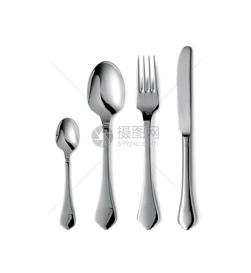 孤立的叉勺和刀盘子白色工具厨房咖啡店餐具桌子餐厅厨具团体图片