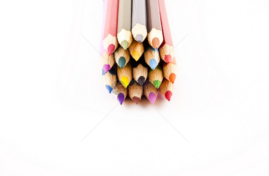 收藏彩色铅笔学校光谱蓝色孩子们团体彩虹乐器蜡笔笔记工具图片