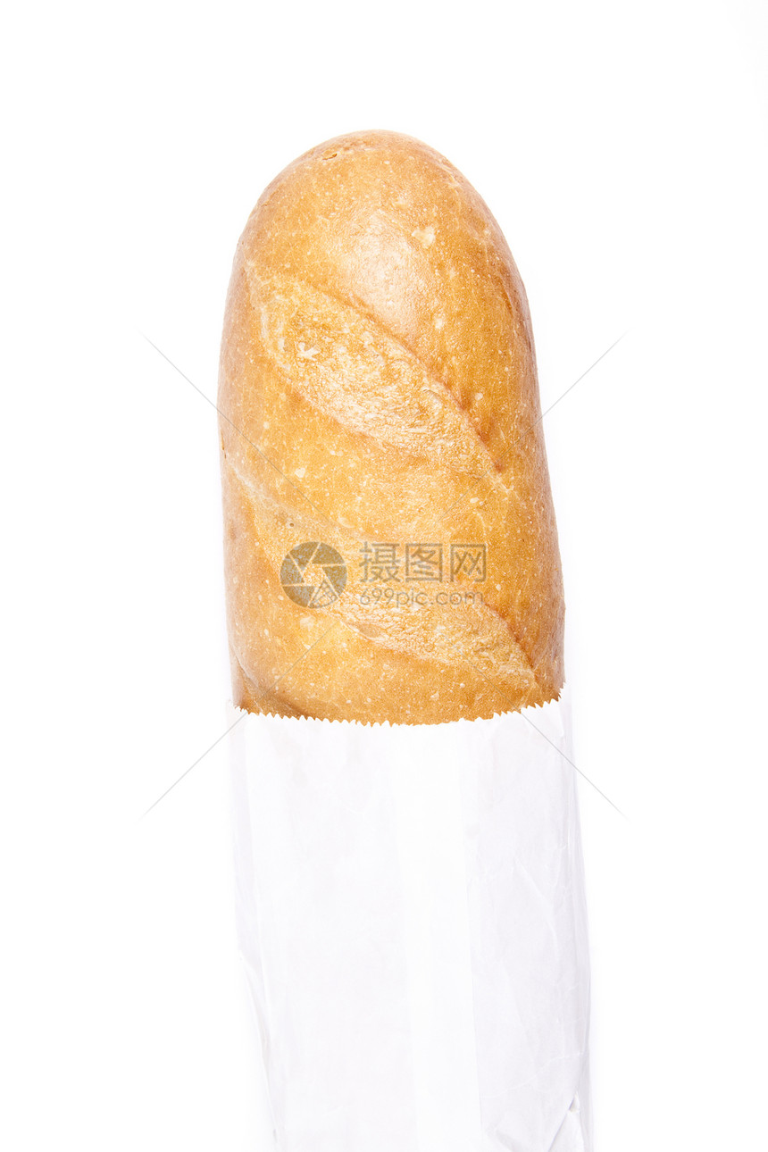 白色背景上孤立的法国风格的袋式面包面包图片