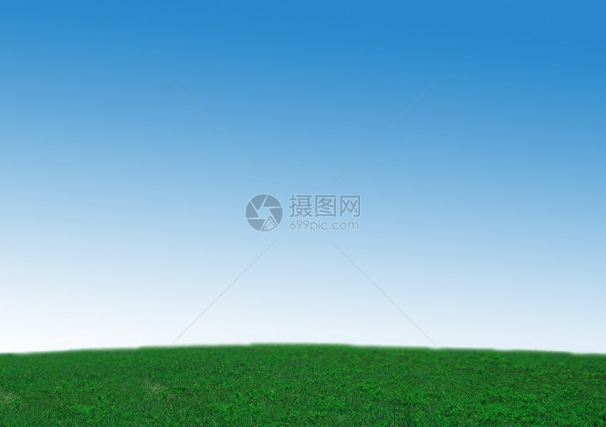 青蓝天空的青绿新草生长草地地平线环境天空天气农村农场牧歌农业图片