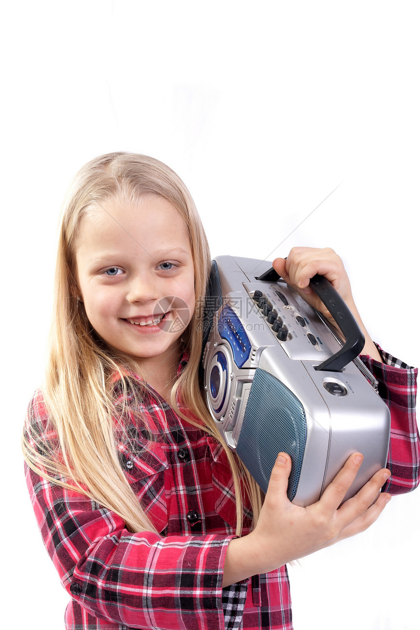 听音乐的小女孩玩家音乐磁带青年孩子光盘头发女士收音机女孩图片