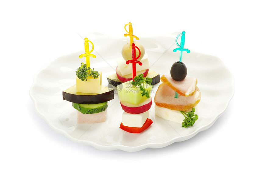 沙拉牙签餐厅美味黄瓜蔬菜派对香菜胡椒点心盘子图片