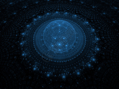 计算机生成了黑色的抽象蓝色行星背景图片