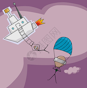降落伞卡通逃离卡通片飞行情况风险火焰降落伞爆破紫色幽默推力背景