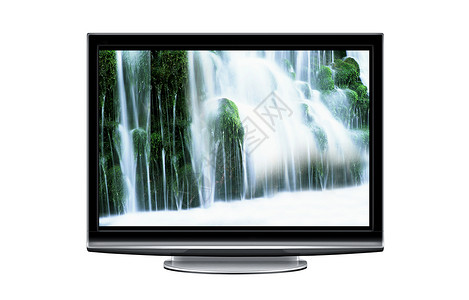 宽屏幕电视显示器 白色时与瀑布隔绝背景图片