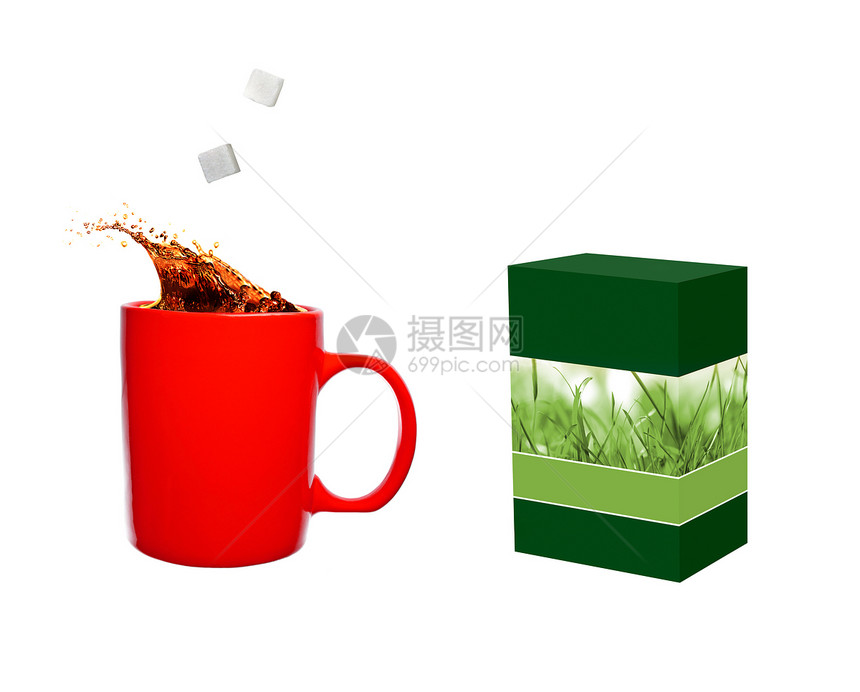 热茶 糖和茶盒图片