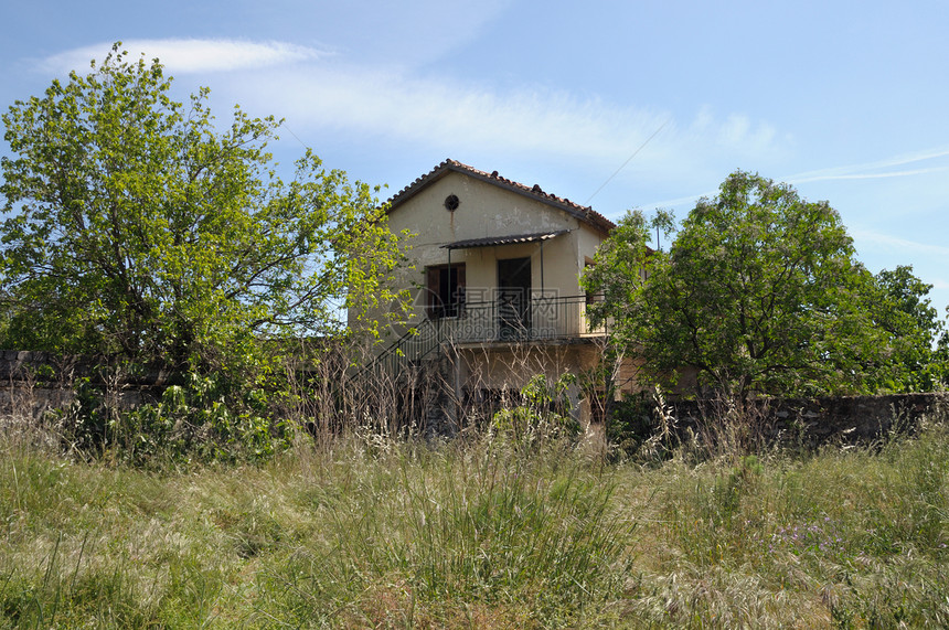 弃置房屋剥皮花园恶化废墟建筑学植被生长衰变杂草树木图片