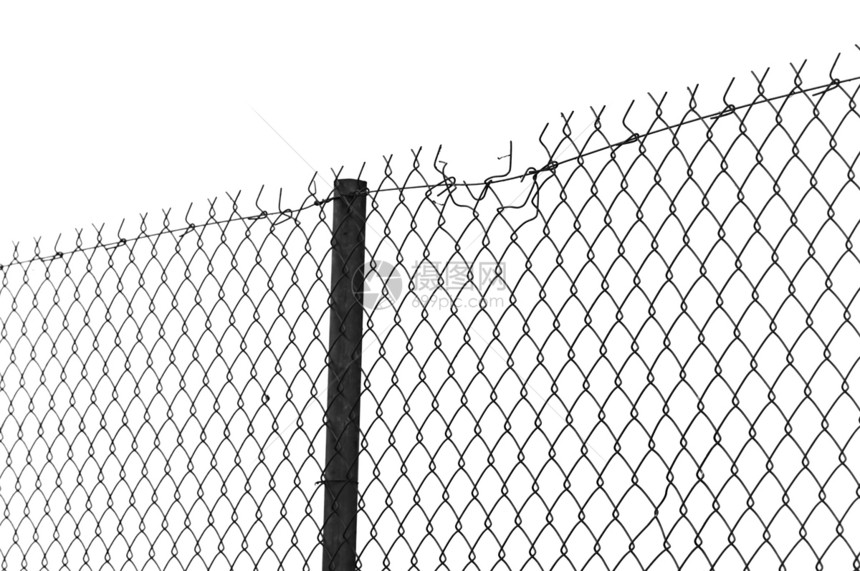 铁丝网障碍栅栏网格金属链环白色工业黑色安全边界图片