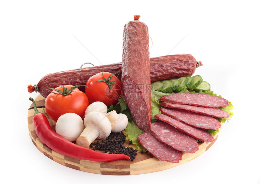 用蔬菜和红肉饼切成香肠香料早餐美食牛肉男性猪肉手指产品小吃食物图片