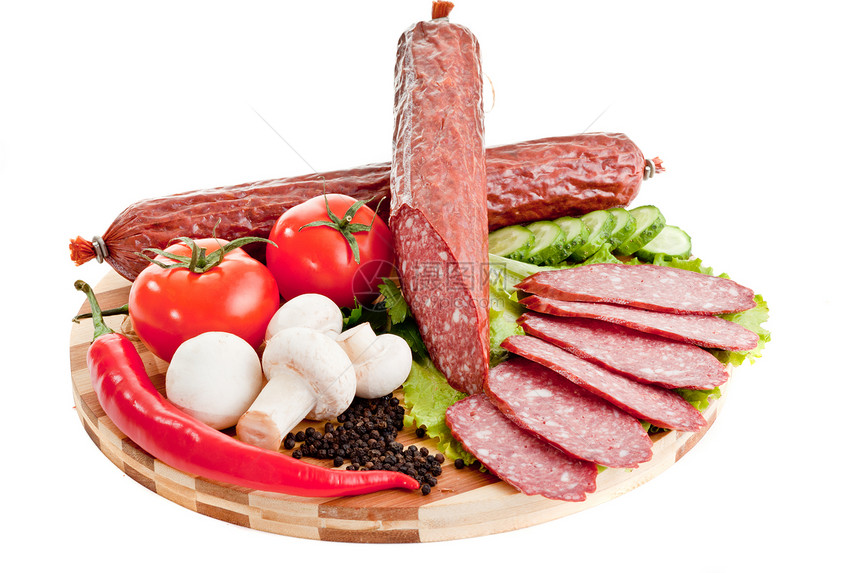 用蔬菜和红肉饼切成香肠牛肉美食黄瓜香料男性猪肉早餐食物手指产品图片