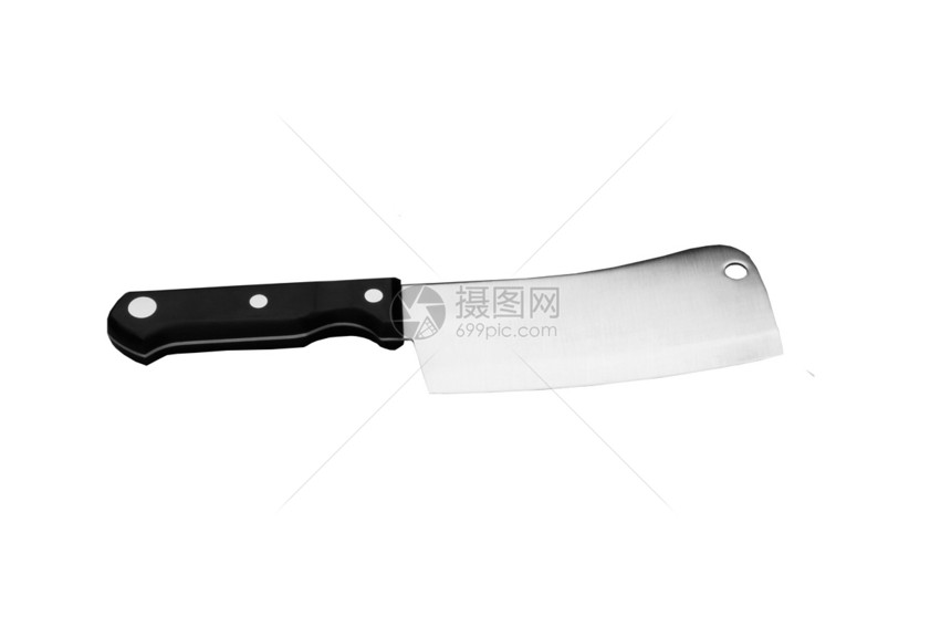 在白色背景上隔离的厨房刀菜刀厨师用具水平工具图片