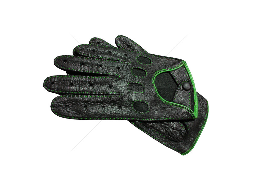 白色上隔离的绿色封面黑色黑手套纺织品衣服手指季节图片