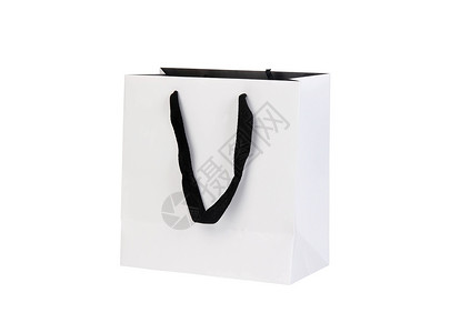 白色无束纸袋带绳索小袋运输购物细绳背景图片