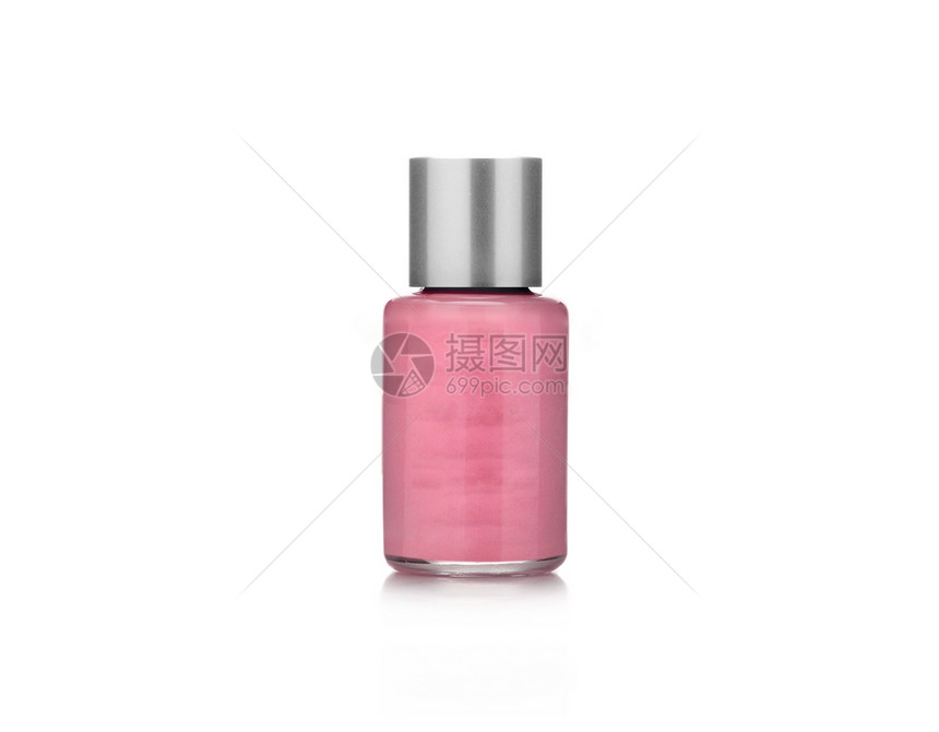 白色背景上孤立的拉奎尔瓶搪瓷液体瓶子化妆品美甲抛光玻璃粉色指甲图片