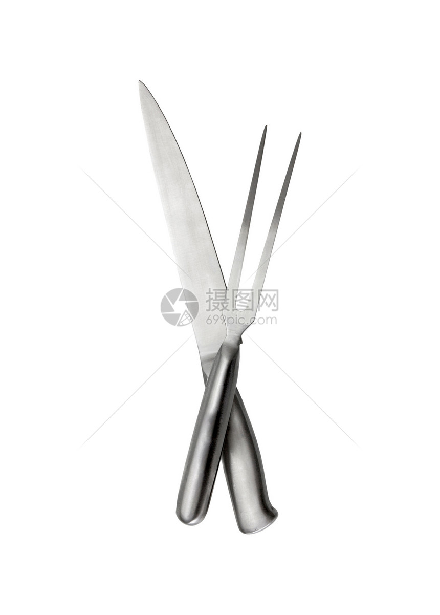 白色背景的餐具 叉子和刀子炊具用具金属餐厅银器用餐食物厨房营养图片