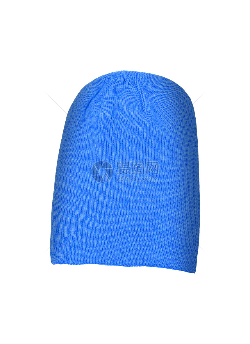 白背景孤立的蓝色羊毛帽滑雪女性优雅针织物帽子天气男生羊毛冻结材料图片