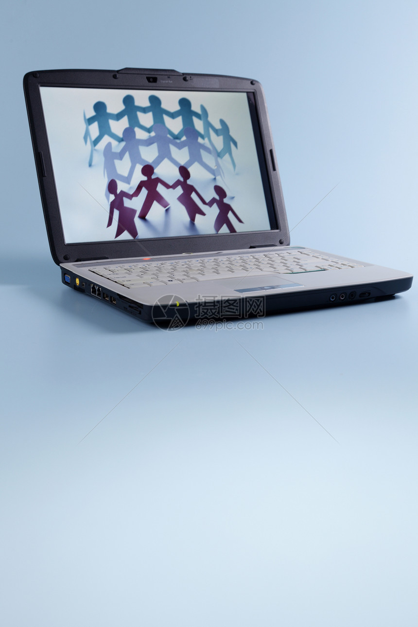 膝上型技术纸链白色背景展示对象火柴人液晶屏纯色电脑图片