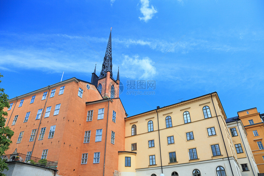 瑞典斯德哥尔摩市中心古老的建筑图景蓝色世界美丽中心天空城市旅游全世界框架港口图片