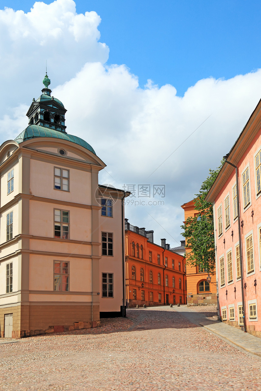 瑞典斯德哥尔摩市中心城市景象 斯德哥尔摩州首都蓝色房子建筑场景天空景观全景历史旅游图片