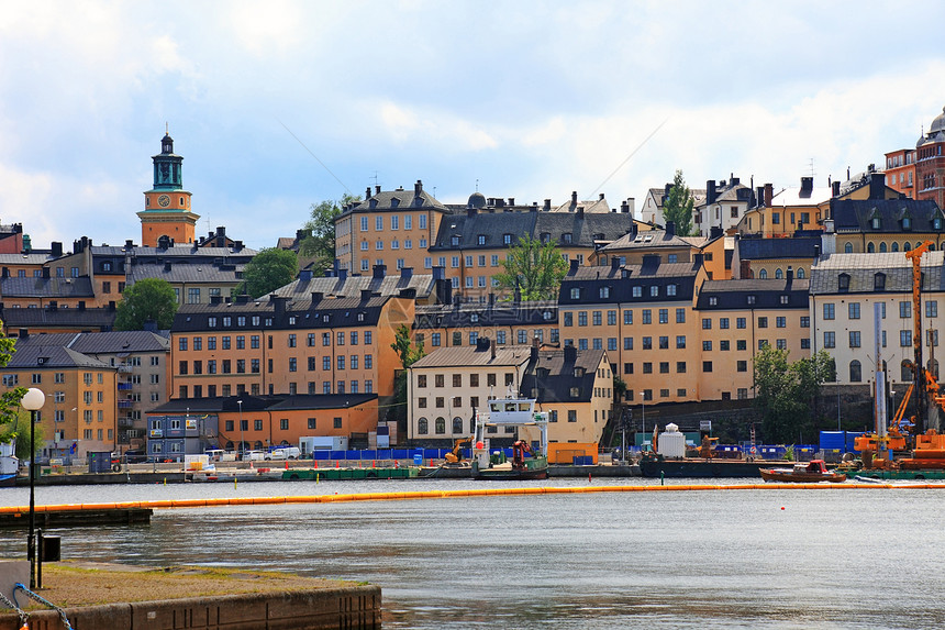 瑞典斯德哥尔摩市风景图房屋美丽框架海岸首都场景摄影中心港口支撑图片