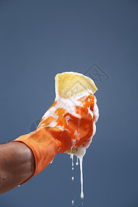 挤压海绵工作泡沫洗涤剂家庭黄色橡皮擦洗家务肥皂液体高清图片