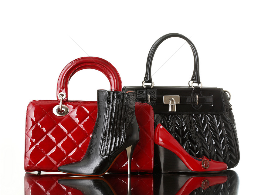时尚镜子黑色奢华红色购物反射皮革高跟鞋风格图片