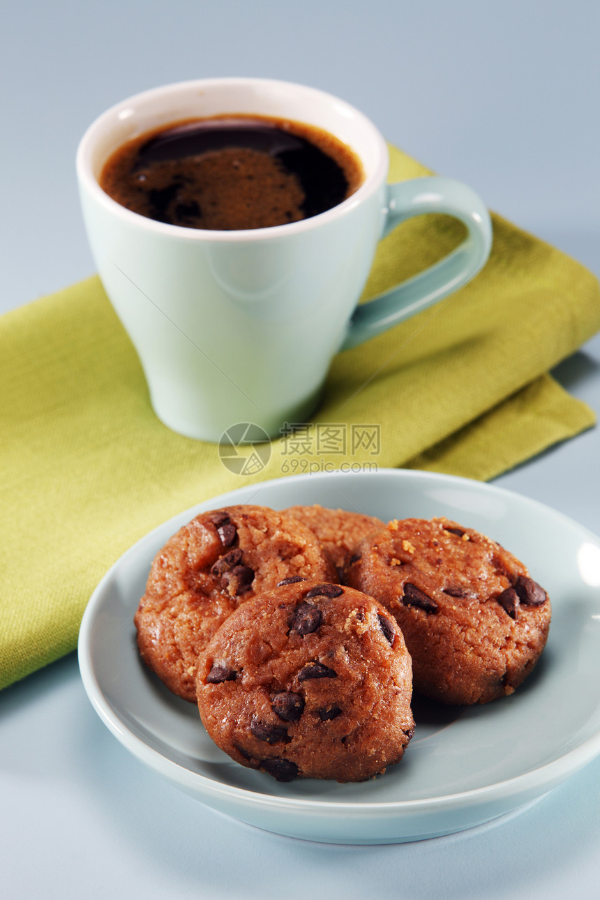 五点钟焦距巧克力食物水平甜点杯子影棚咖啡饼干巧克力片图片