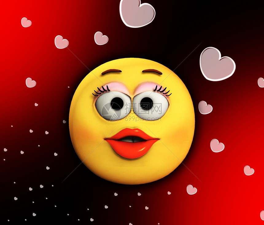 爱之卡通吻圆形情绪化热情红色概念浪漫卡通片眼睛情感嘴唇图片