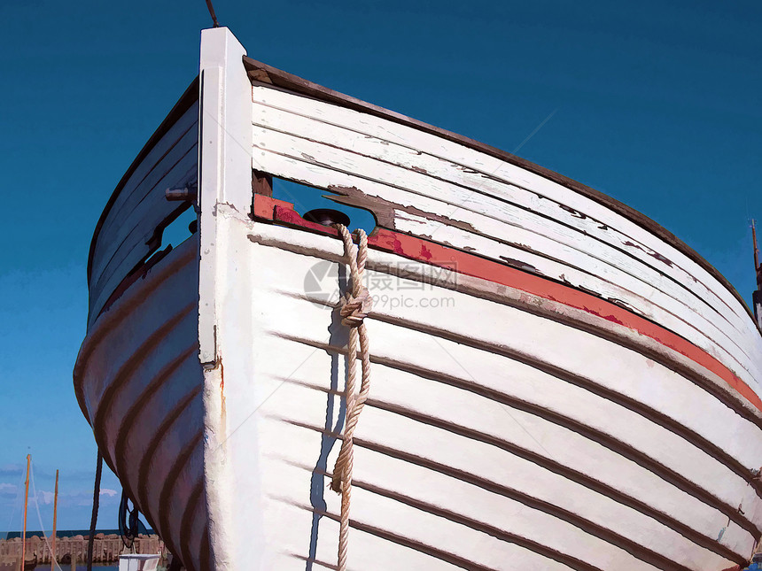 牵木船数字艺术巡航蓝色合金天空码头帆船船体奢华血管船头图片