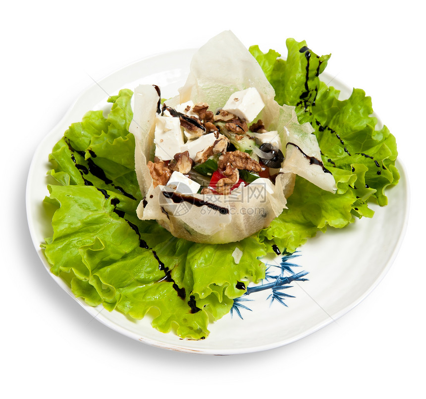 希腊沙拉青菜绿色盘子蔬菜白色饮食餐厅美食洋葱午餐图片