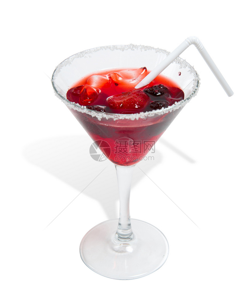 鸡尾酒加草莓浆果红色玻璃果汁茶点饮料水果派对白色液体图片